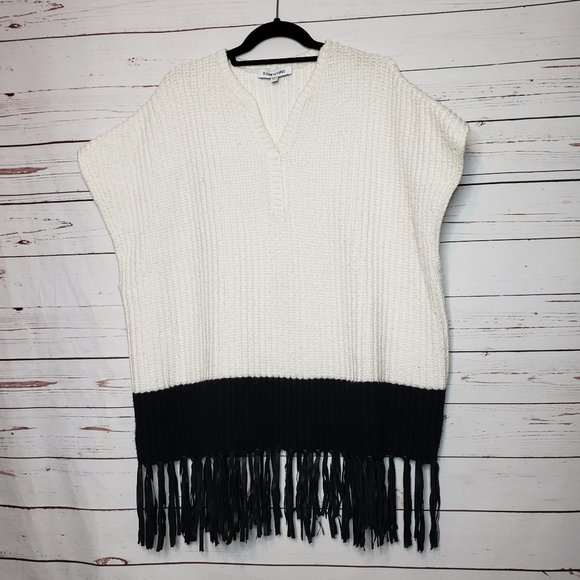 Elizabeth and James Color Block Fringe Sweater Poncho - Picture 1 of 8